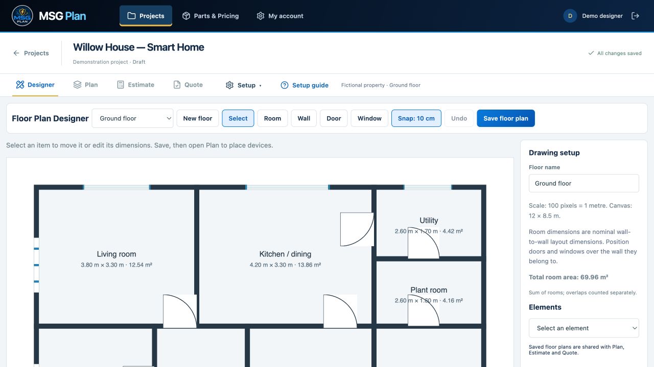 MSG Plan Floor Plan Designer with labelled rooms and square-metre areas